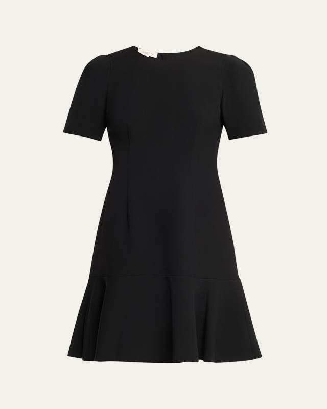 Flounce Puff-Sleeve Crepe Dress